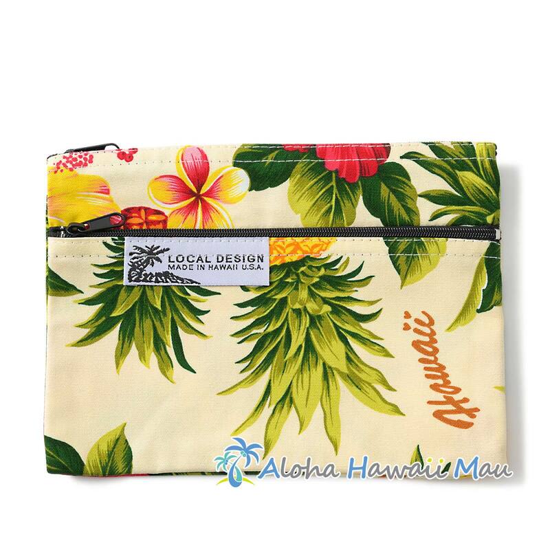 ハワイアンポーチ トロピカル柄(パイナップル＆ハイビスカス柄) クリーム LOCAL DESIGN ローカルデザイン