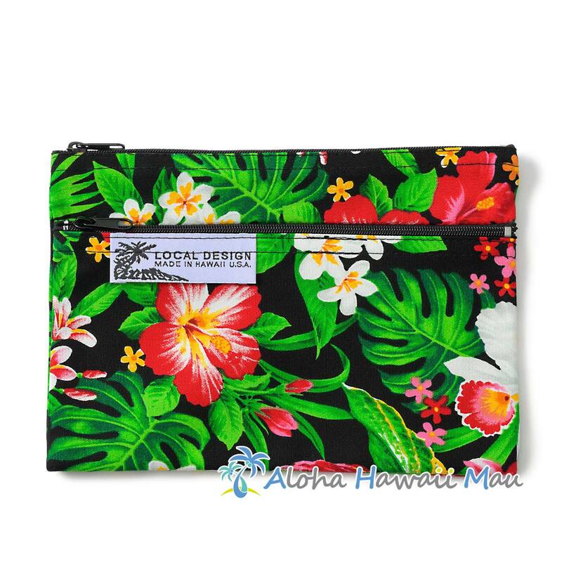 ハワイアンポーチ トロピカルフラワー柄 ブラック LOCAL DESIGN ローカルデザイン