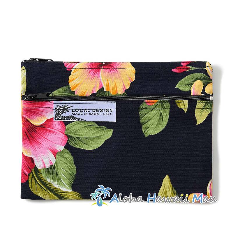 ハワイアンポーチ ハイビスカス柄 ブラック LOCAL DESIGN ローカルデザイン