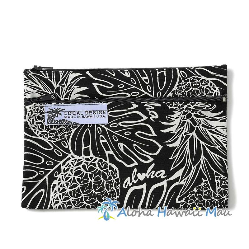 ハワイアンポーチ パイナップル柄 ブラック LOCAL DESIGN ローカルデザイン