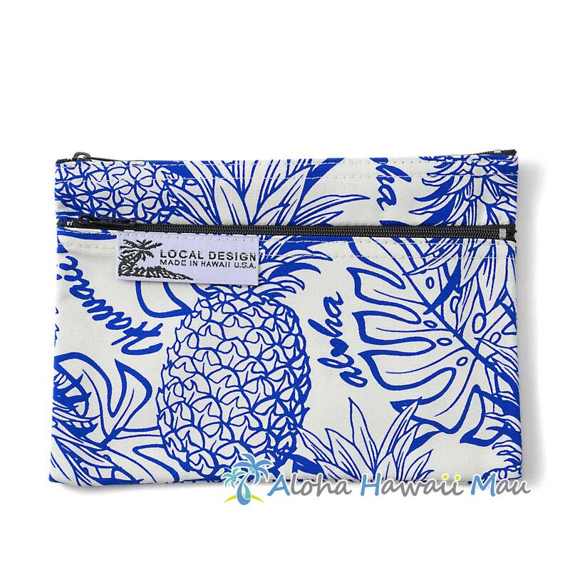 新品★ALOHA COLLECTION ★パイナップル柄ポーチ2セット ハワイアンポーチ パイナップル柄 ブルー LOCAL DESIGN ローカル
