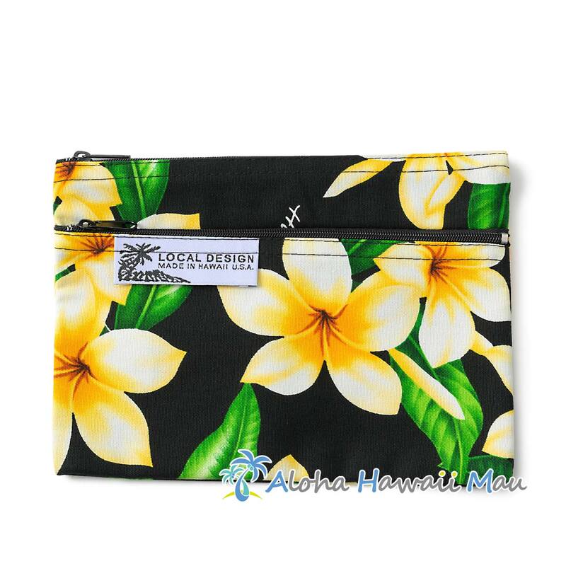 ハワイアンポーチ プルメリア柄 ブラック LOCAL DESIGN ローカルデザイン