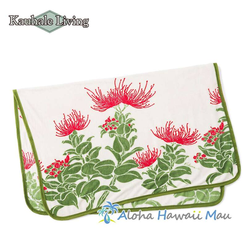 Kauhale Living カウハレ リビング ハワイアン ブランケット レフア柄 オフホワイト