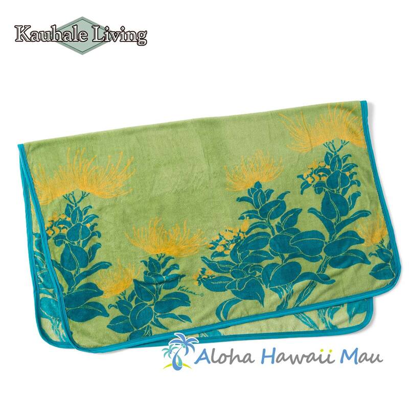 Kauhale Living カウハレ リビング ハワイアン ブランケット レフア柄 セージ
