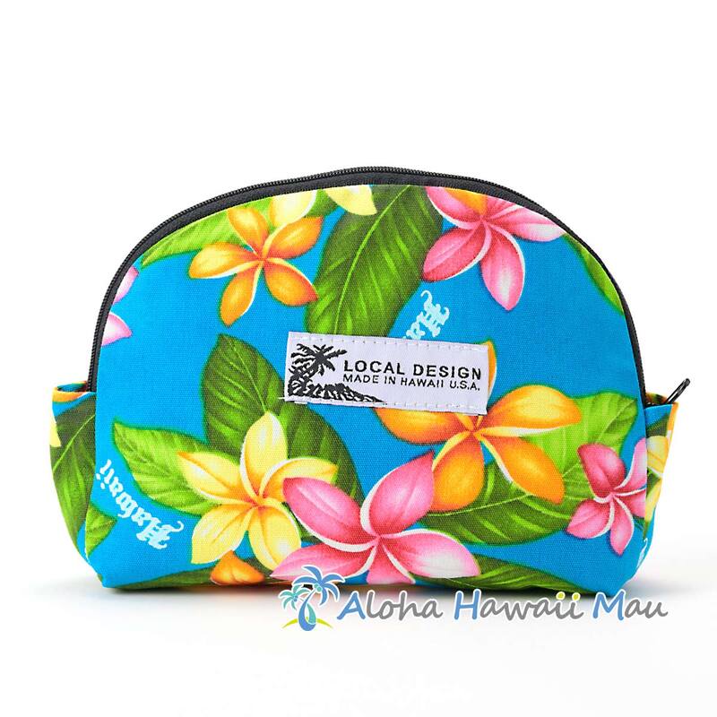 ハワイアンポーチ イエロープルメリア柄 ブルー Local Design ローカルデザイン