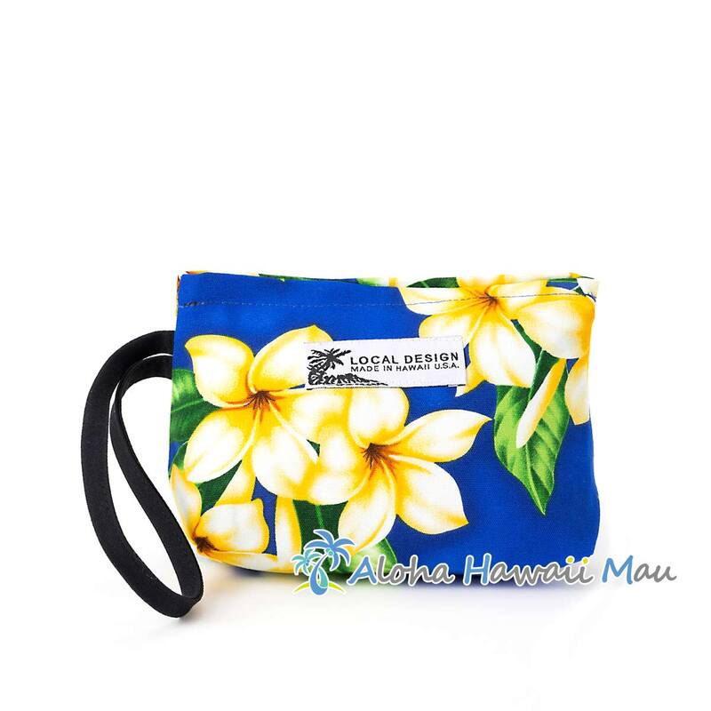 ハワイアンポーチ プルメリア柄 ブルー 三角底マチポーチ Local Design hawaii ローカルデザイン