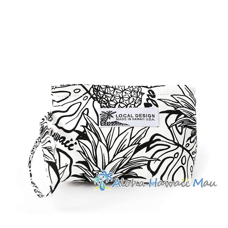 ハワイアンポーチ パイナップル柄 ブラック 三角底マチポーチ Local Design hawaii ローカルデザイン