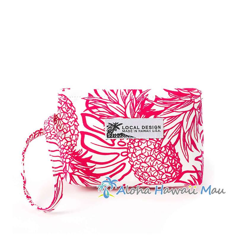 ハワイアンポーチ パイナップル柄 ローズ 三角底マチポーチ Local Design hawaii ローカルデザイン