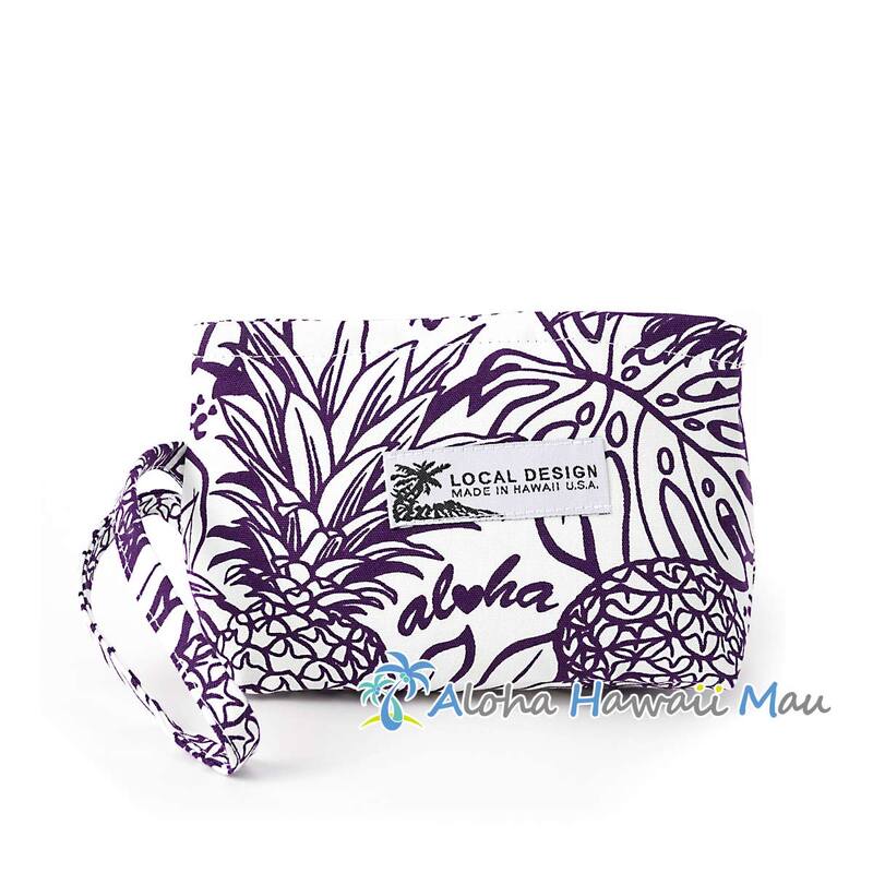 ハワイアンポーチ パイナップル柄 パープル 三角底マチポーチ Local Design hawaii ローカルデザイン