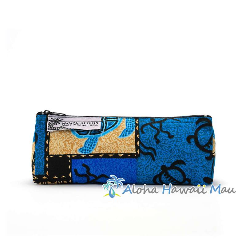 ハワイアン ペンケース パイナップル＆ハイビスカス柄 アクアブルー