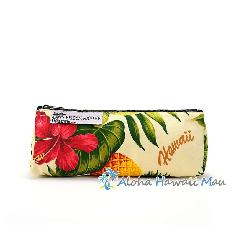 ハワイアン ペンケース パイナップル＆ハイビスカス柄 クリーム LOCAL