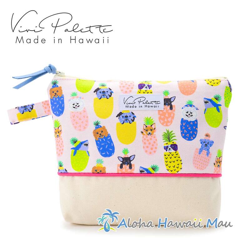 ハワイアン ポーチ 化粧ポーチ アニマル&パイナップル柄 Mサイズ Vivi Palette ビビ・パレット 