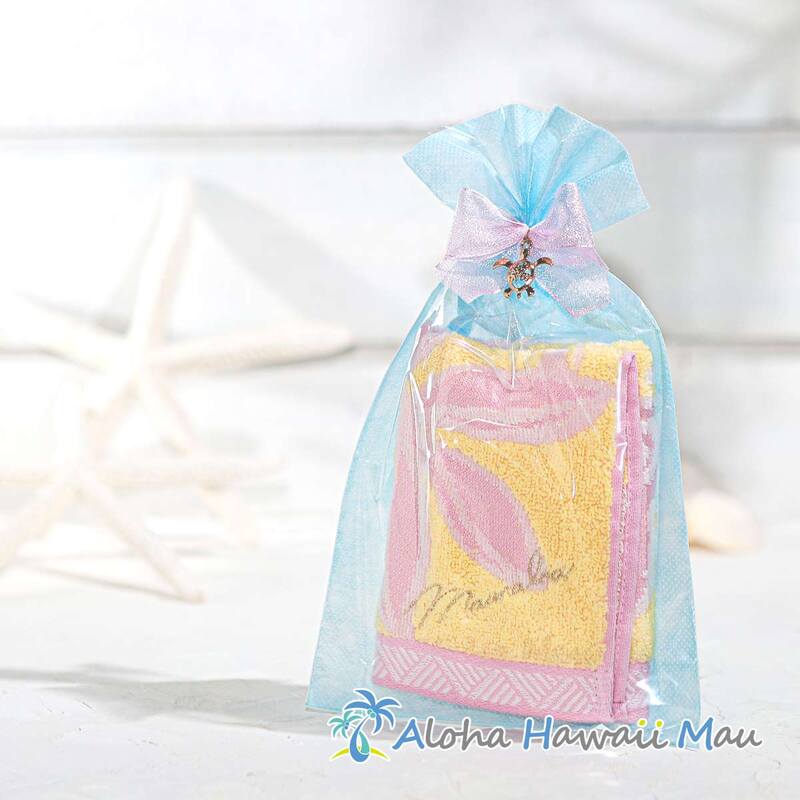 ハワイアン ハンドタオル ジャガード タオルハンカチ〈チャーム付リボンラッピング〉ハワイギフト