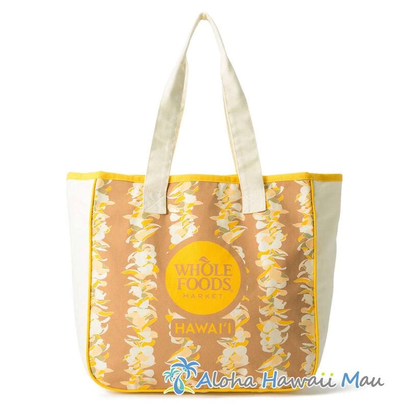 【新品未使用/タグ付き】ハワイ限定 Whole Foodsプルメリアエコバッグ ハワイ限定〉ホールフーズマーケットトートバッグ プルメリアレイ柄