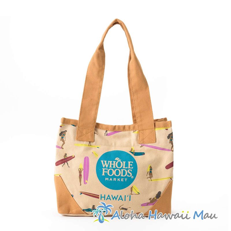 〈ハワイ限定〉ホールフーズマーケット ミニトートバッグ サーファー柄 エコバッグ WHOLE FOODS MARKET・ハワイ直輸入