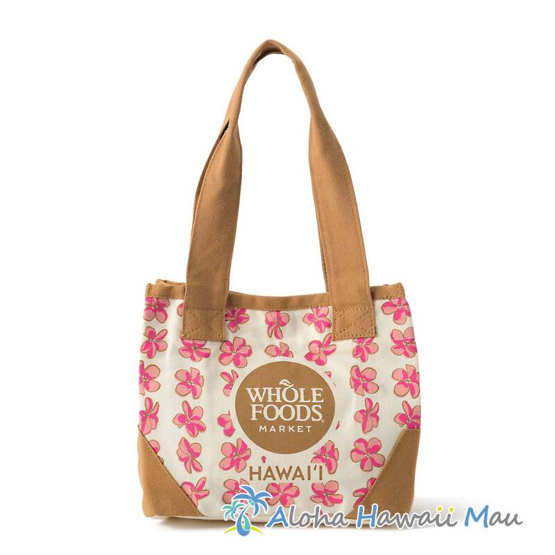 〈ハワイ限定〉ホールフーズマーケット ミニトートバッグ ピンクプルメリア柄 エコバッグ WHOLE FOODS MARKET・ハワイ直輸入