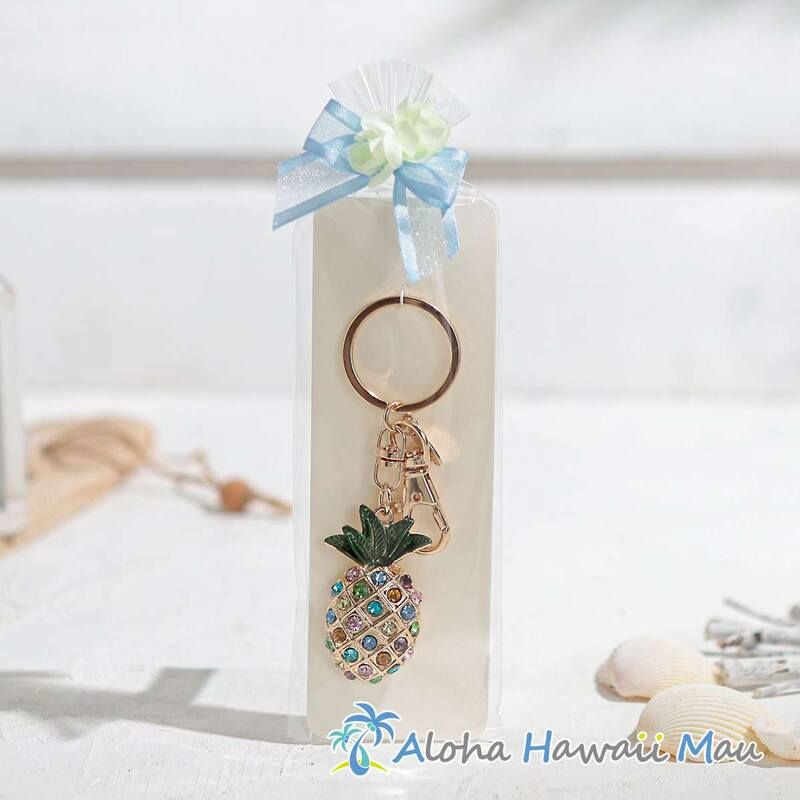 ハワイアンキーホルダー パイナップル キーホルダー キラキラ ラインストーン〈チャーム付リボンラッピング〉ハワイアン ギフト ラッピング