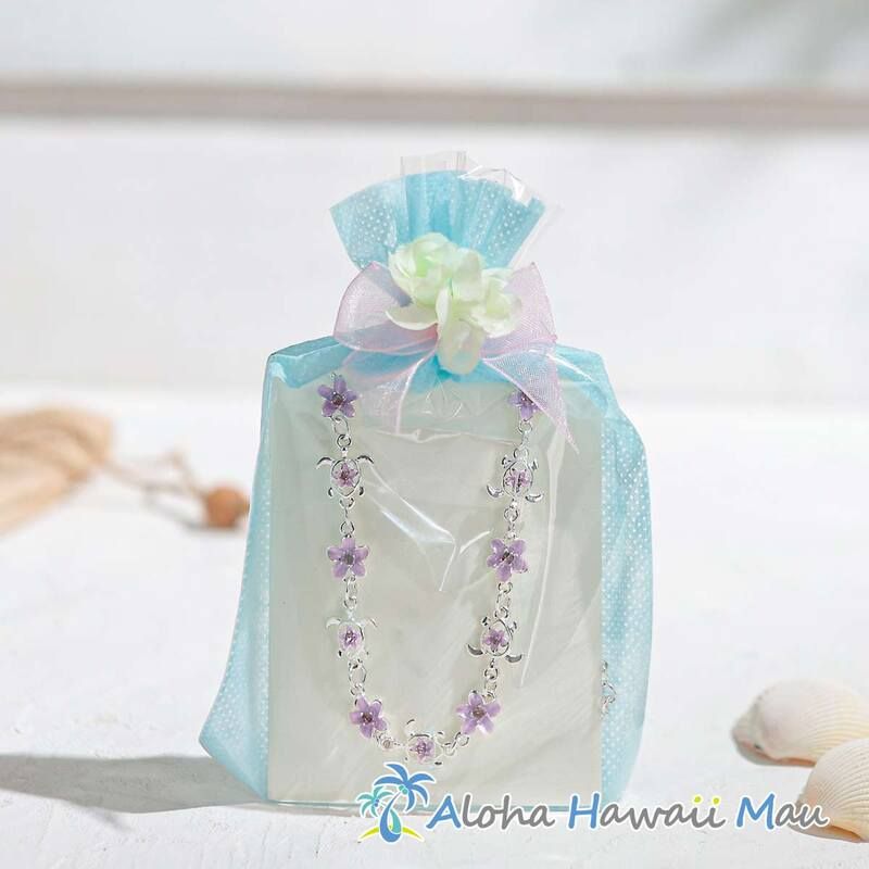 ハワイアン ブレスレット ホヌ＆プルメリア 8カラー〈チャーム付リボンラッピング〉ハワイアン ギフト ラッピング