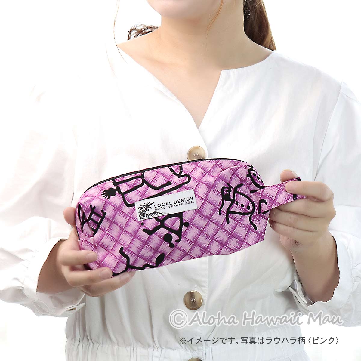 ハワイアンポーチ ピカケ柄 ブルー スクエアポーチ Local Design