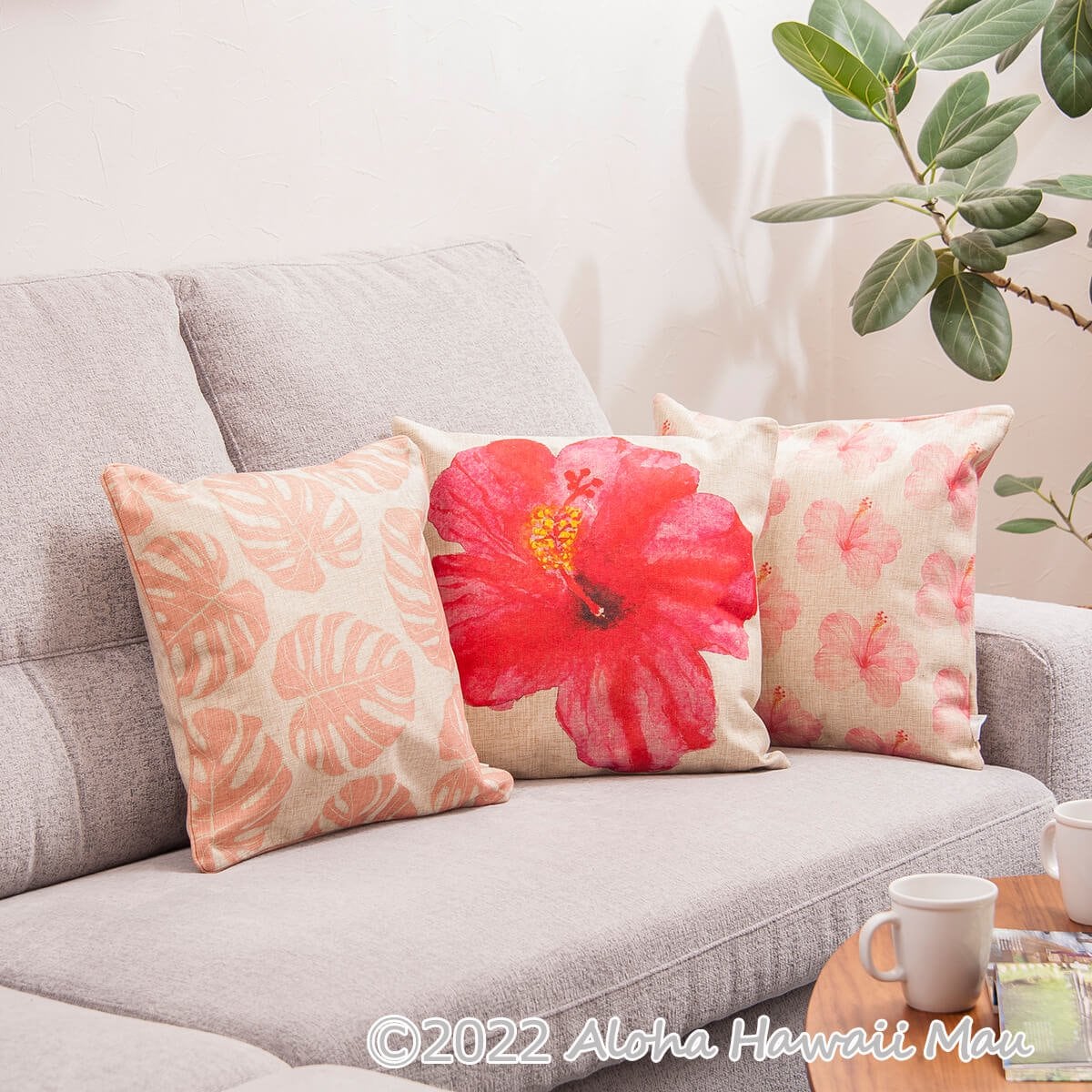 SoHa Living クッションカバー ピンク ハイビスカス柄