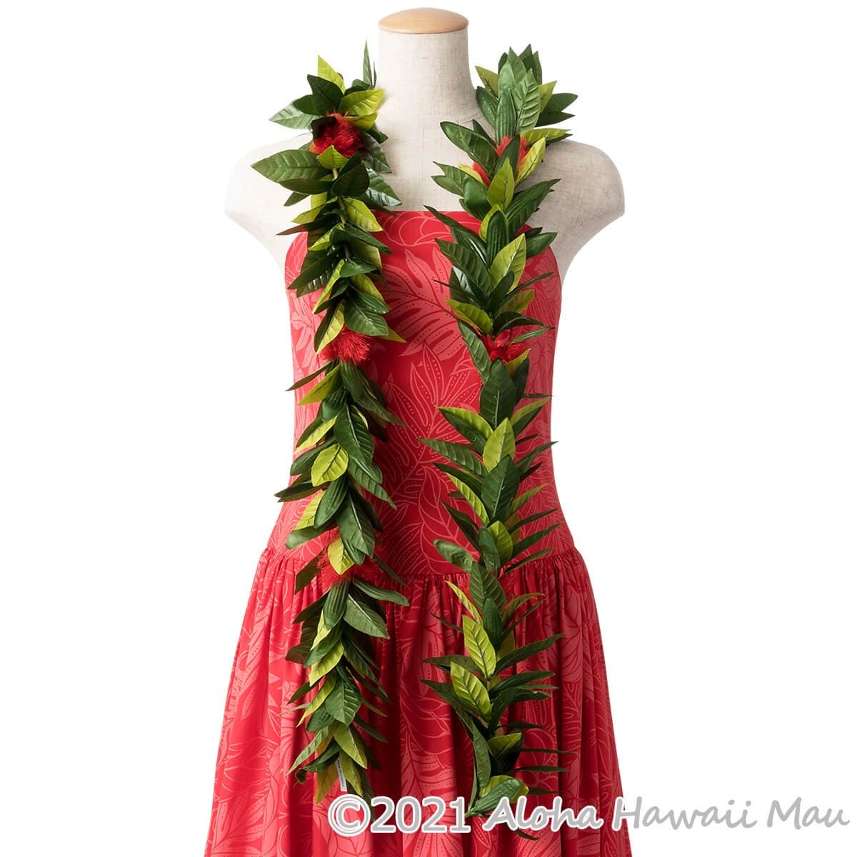 オヒアレフア ハワイマイレ オープンレイ レッド フラダンス レイ