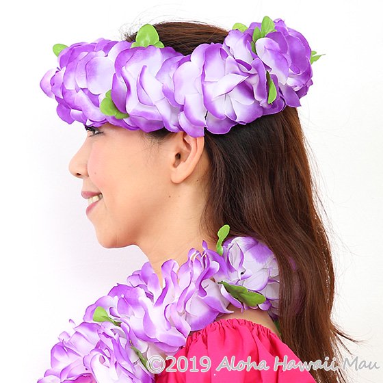 フラダンス ヘッドバンド（ポォ）フラワーヘッドバンド  パープル/ホワイト