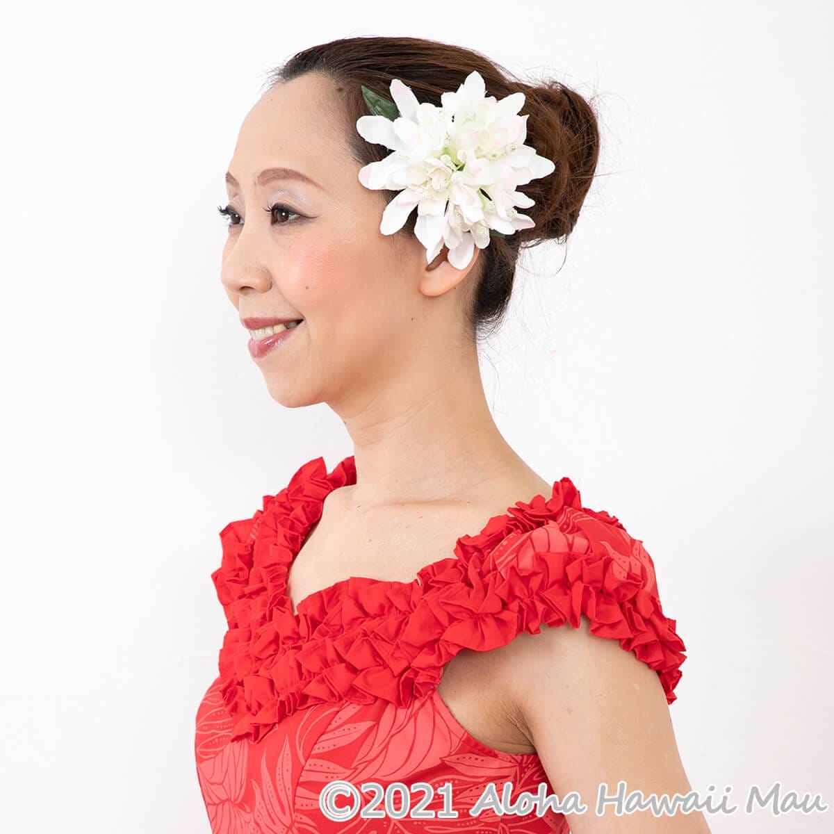 フラダンス 髪飾り アイランド チューブローズ 髪飾り M ホワイト