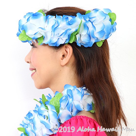 フラダンス ヘッドバンド（ポォ） フラワーヘッドバンド ブルー/ホワイト