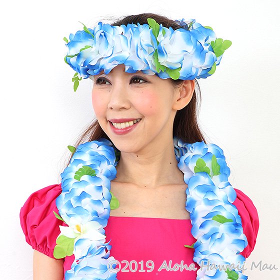 フラダンス ヘッドバンド（ポォ） フラワーヘッドバンド ブルー/ホワイト