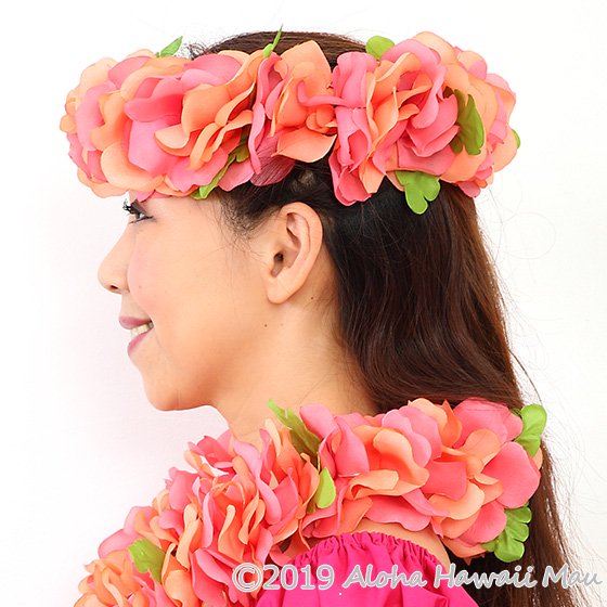 フラダンス ヘッドバンド（ポォ） フラワーヘッドバンド ピーチ/ピンク