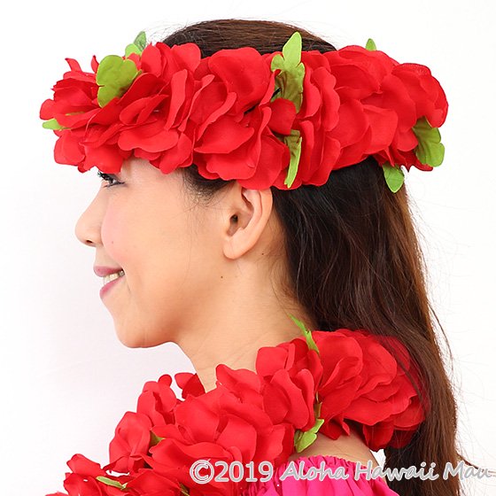 フラダンス ヘッドバンド（ポォ） フラワーヘッドバンド レッド