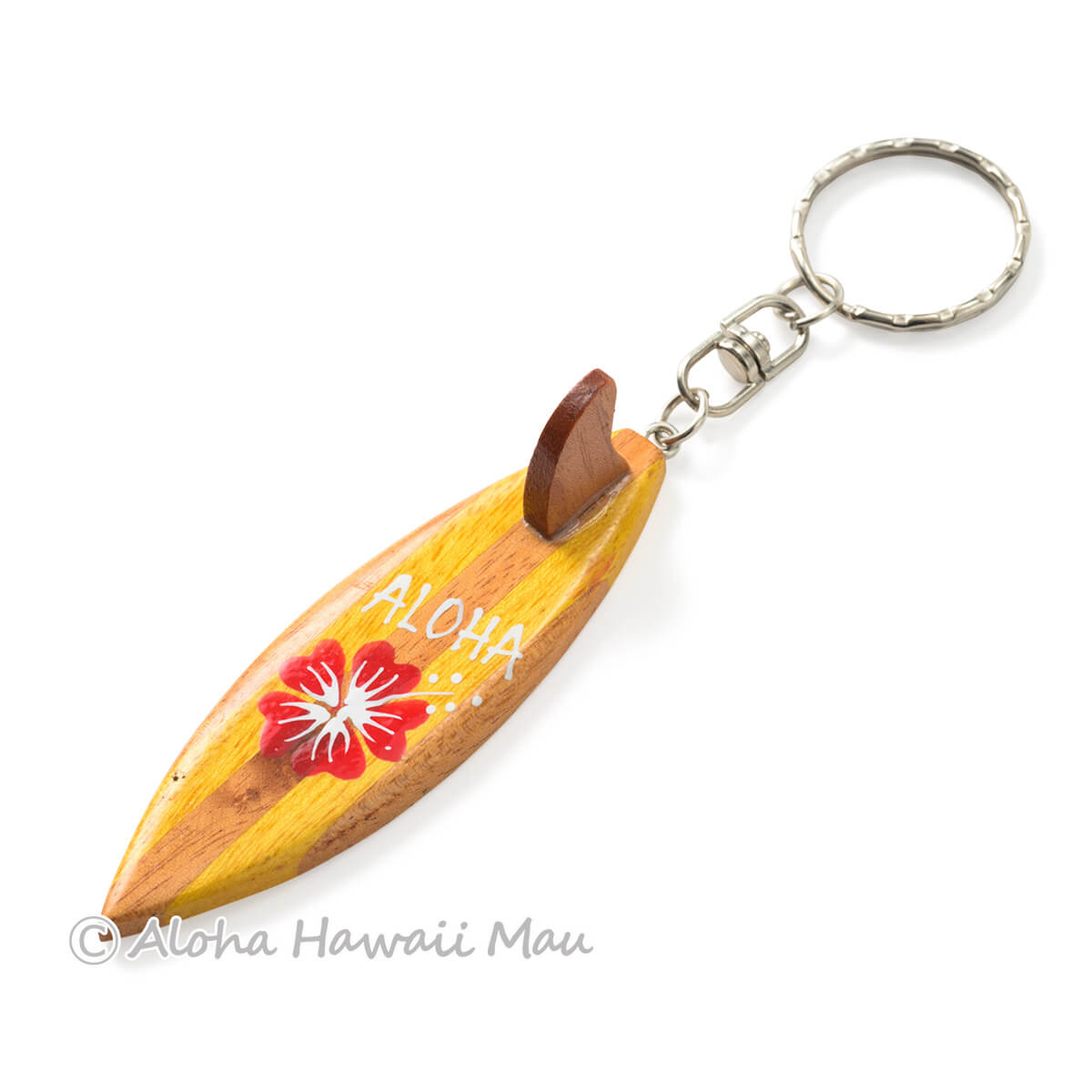 ハワイアン キーホルダー サーフボード ALOHA ハイビスカス レッド サーフボード型ウッドキーホルダー
