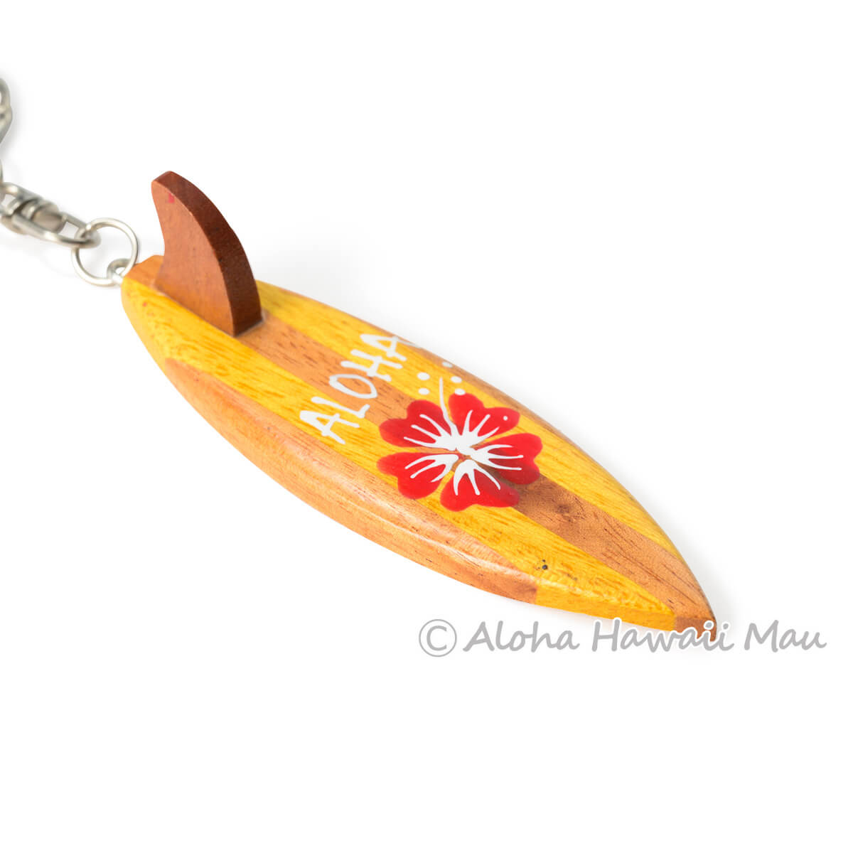 ハワイアン キーホルダー サーフボード ALOHA ハイビスカス レッド サーフボード型ウッドキーホルダー
