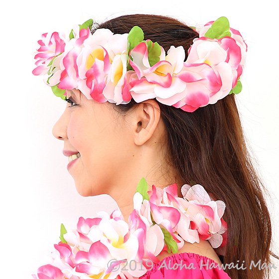フラダンス ヘッドバンド（ポォ） フラワーヘッドバンド ピンク/ホワイト