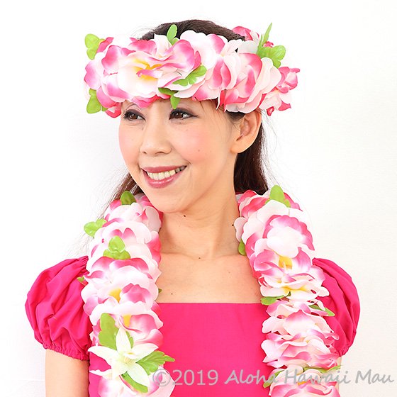 フラダンス ヘッドバンド（ポォ） フラワーヘッドバンド ピンク/ホワイト