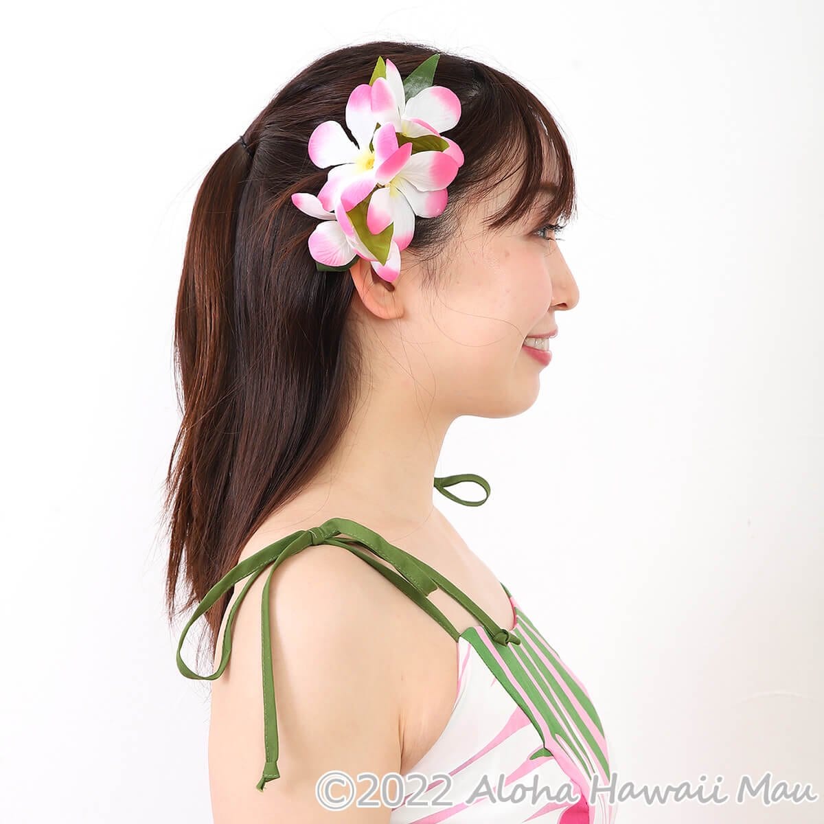 プルメリア フラ ヘアクリップ ピンク/ホワイト Mサイズ フラ 髪飾り