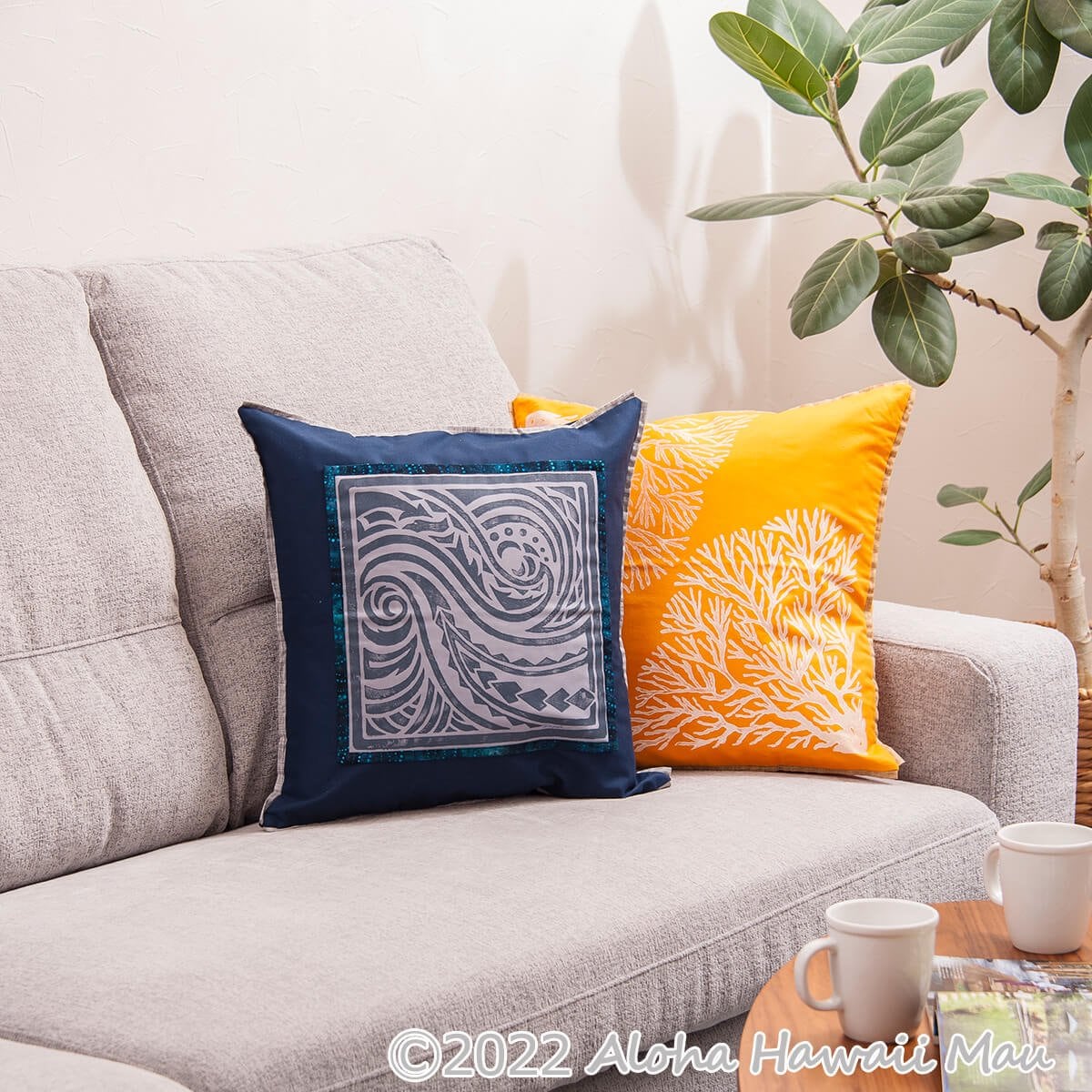 Palapala Designs クッションカバ－ ko'a（コア） サンゴ柄 オレンジ
