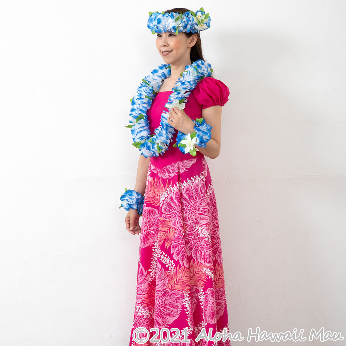 フラダンス レイ フラワーレイ ブルー/ホワイト | フラダンスアイテム