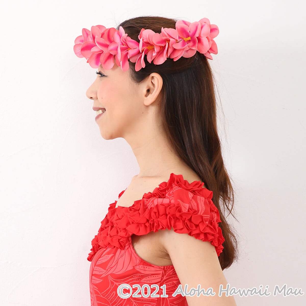 プルメリア ヘッドバンド ピーチ プルメリア フラ ポォ