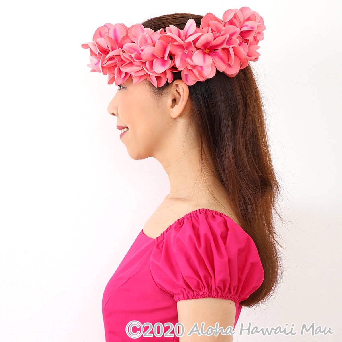 フラダンス ヘッドバンド アロハ プルメリア ダブル ヘッドバンド ピーチ