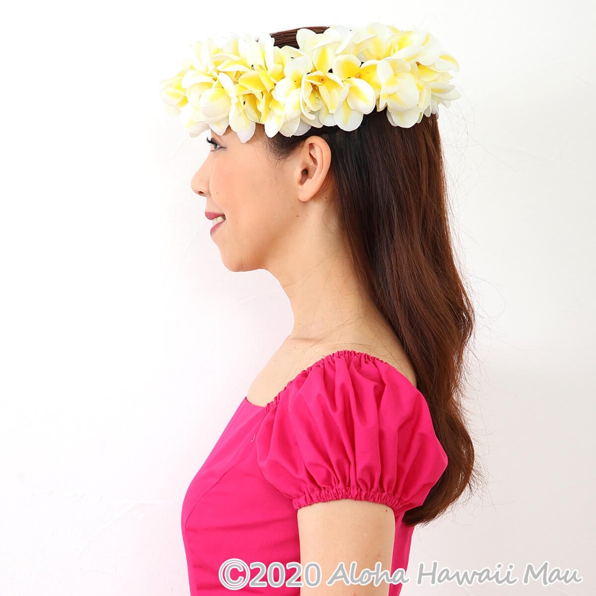 フラダンス ヘッドバンド アロハ プルメリア ダブル ヘッドバンド イエロー