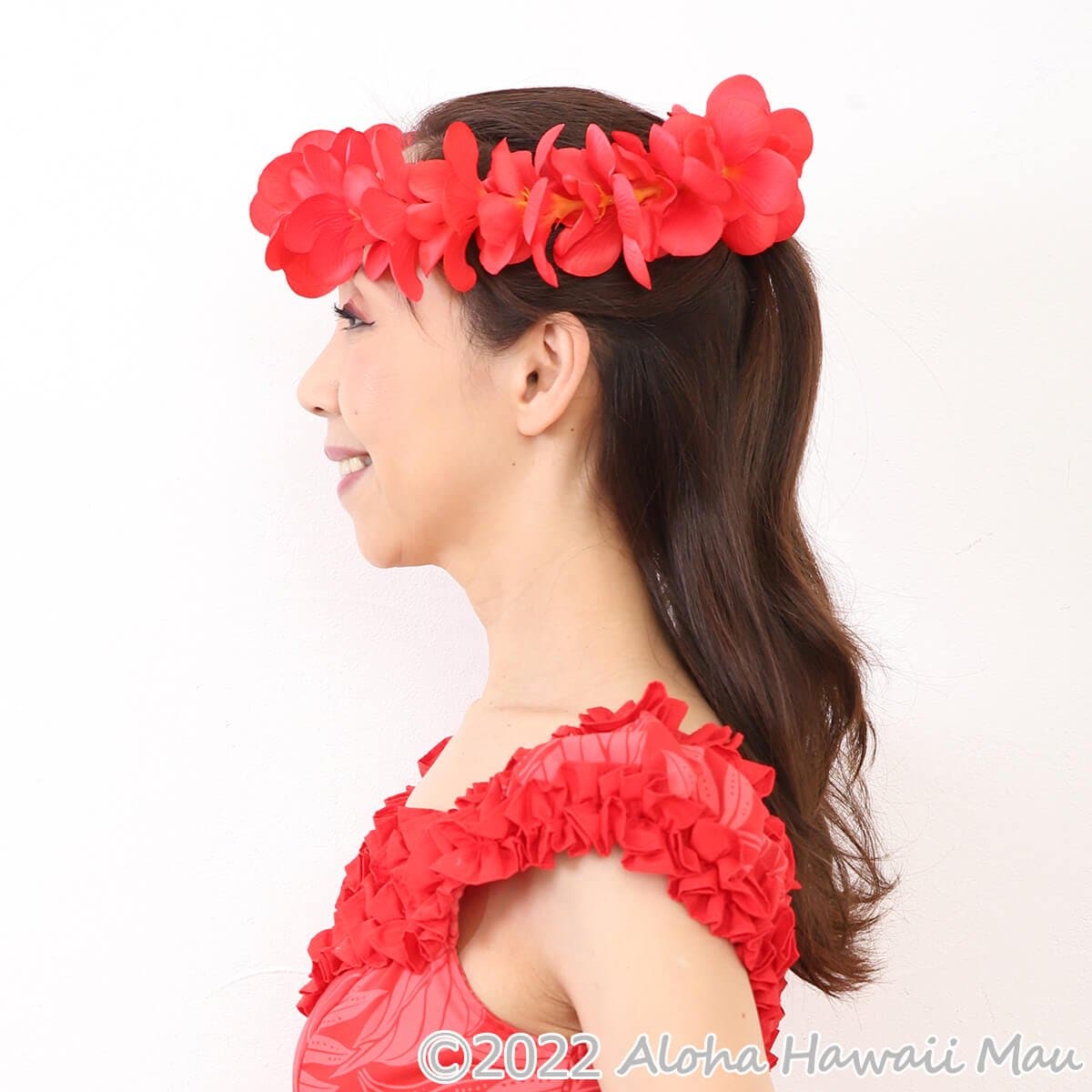プルメリア ヘッドバンド レッド プルメリア フラ ポォ