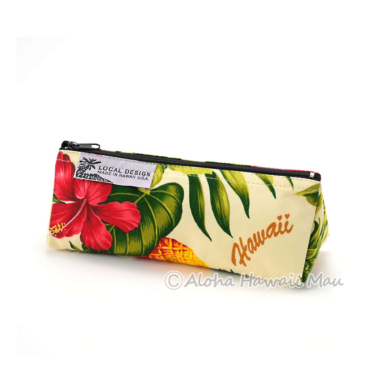 ハワイアン ペンケース パイナップル＆ハイビスカス柄 クリーム LOCAL