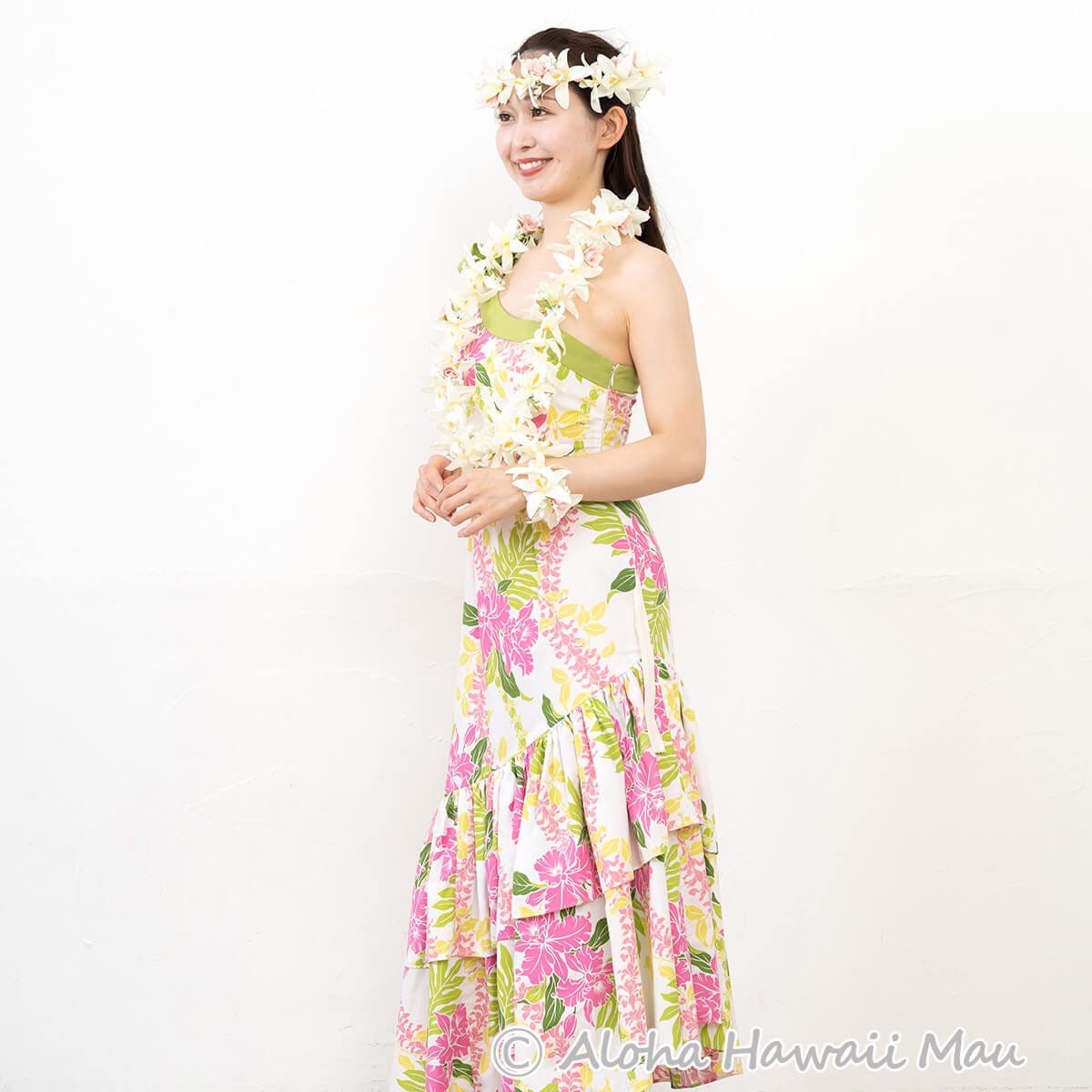 フラダンス レイ バンダオーキッド ローズ レイ ホワイト/ピンク