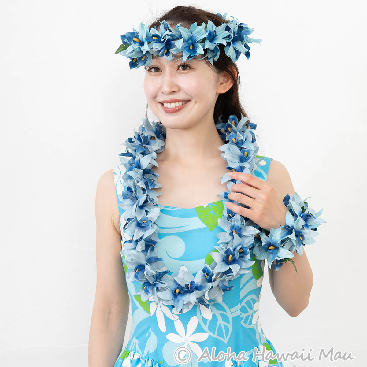 フラダンス レイ バンダオーキッド ダブル レイ ブルー | フラダンス