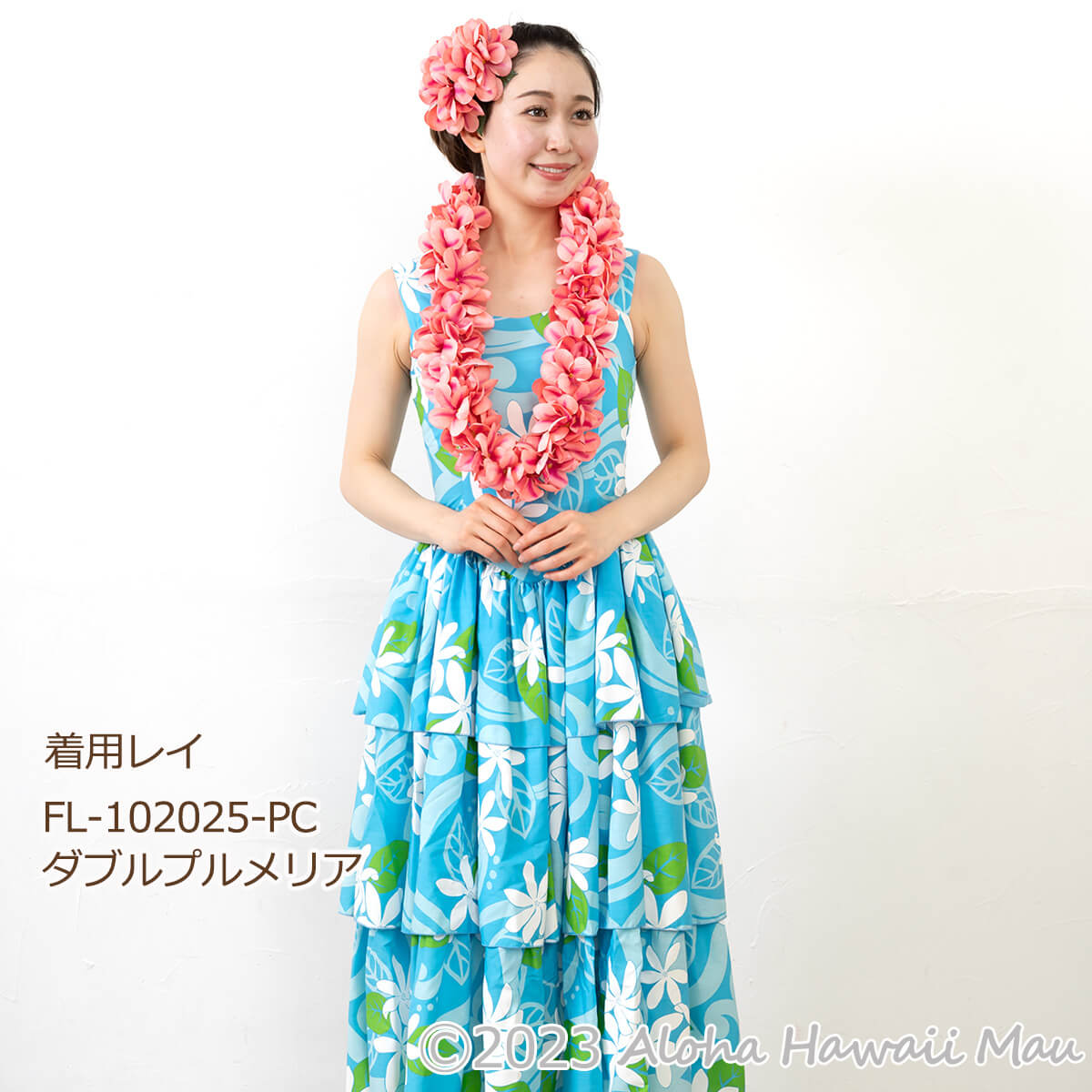 アロハ プルメリア ダブル 髪飾りL ピーチ フラダンス ヘアクリップ