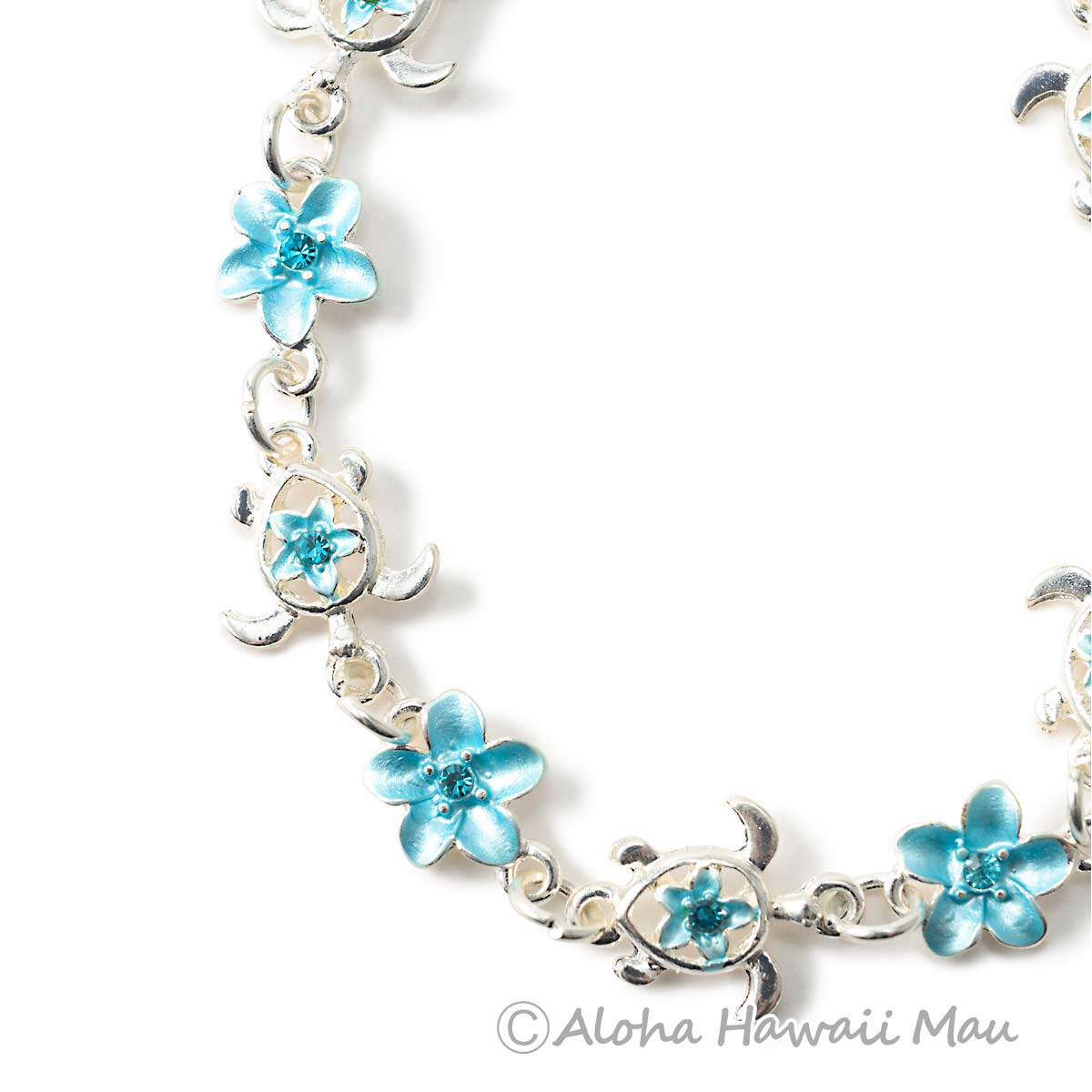 ハワイアン ブレスレット ホヌ＆プルメリア＜アクア