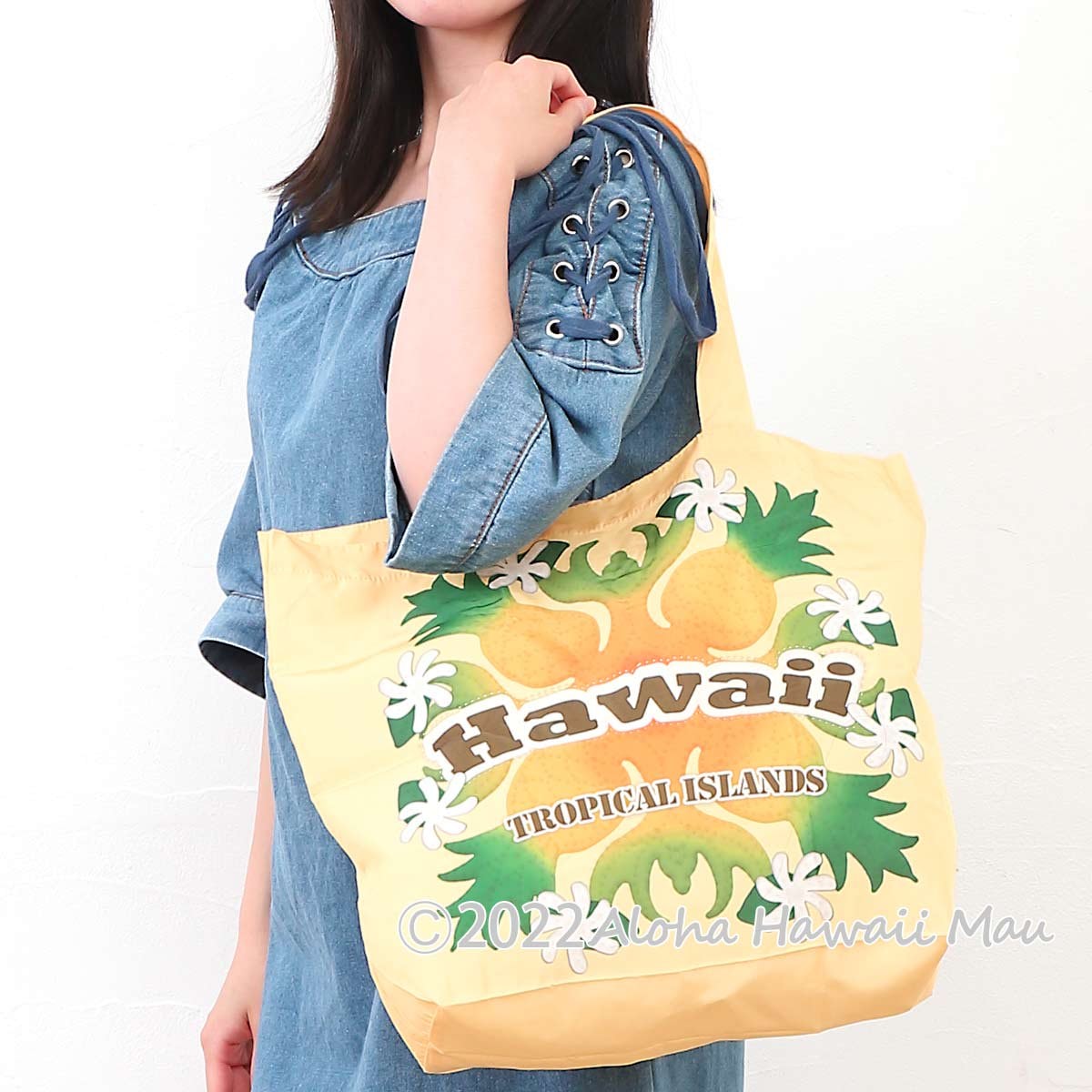 ハウオリキルティエコバッグ 折りたたみトートバッグ パイナップル