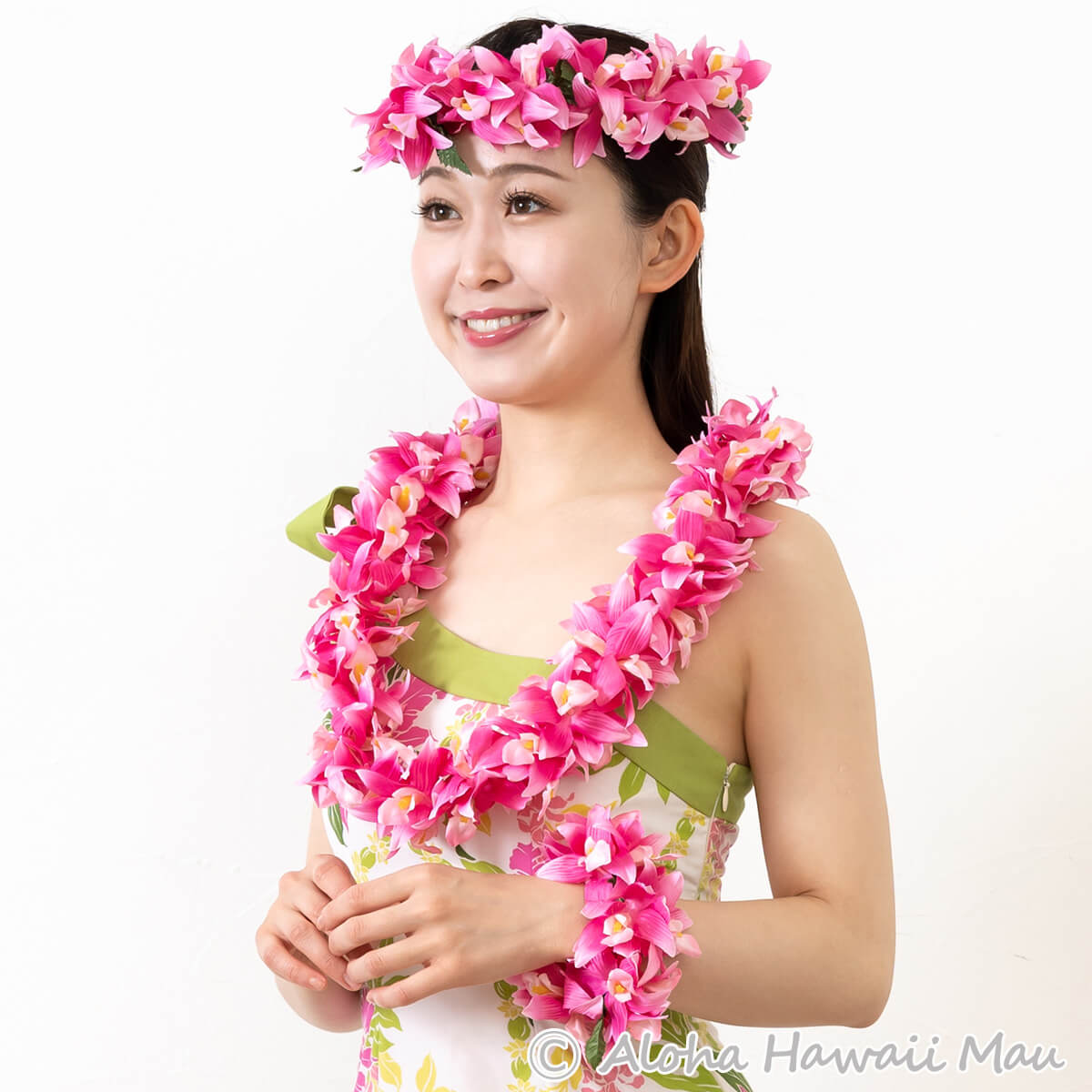 フラダンス レイ バンダオーキッド ダブル レイ ローズピンク  