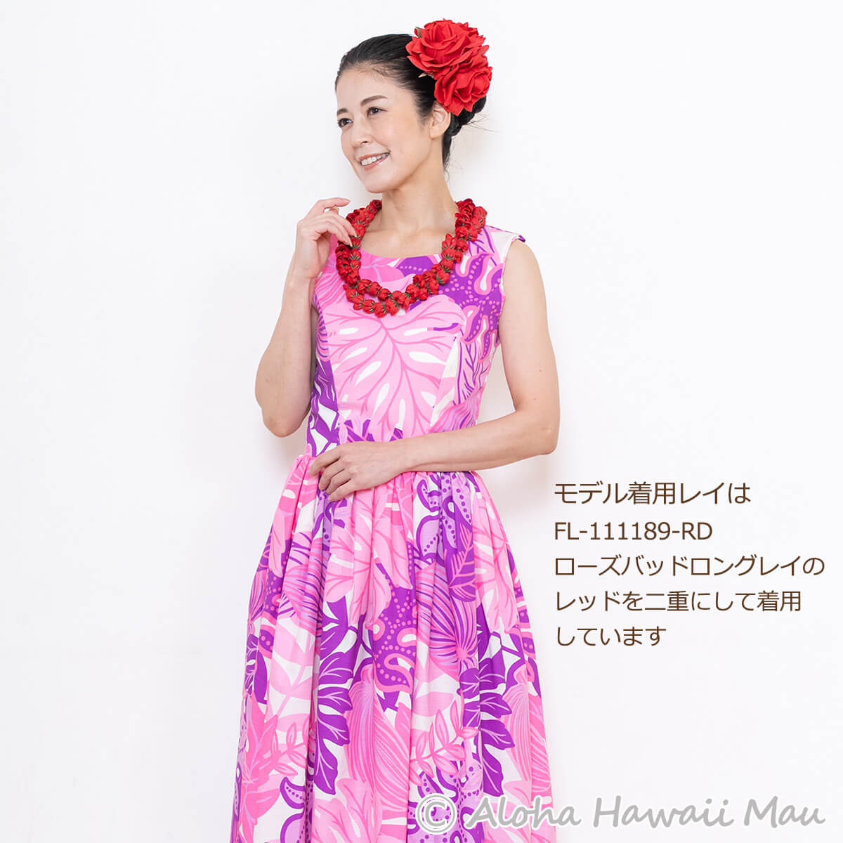 フラダンス 髪飾り ローズ(バラ) ヘアクリップM(2P) レッド